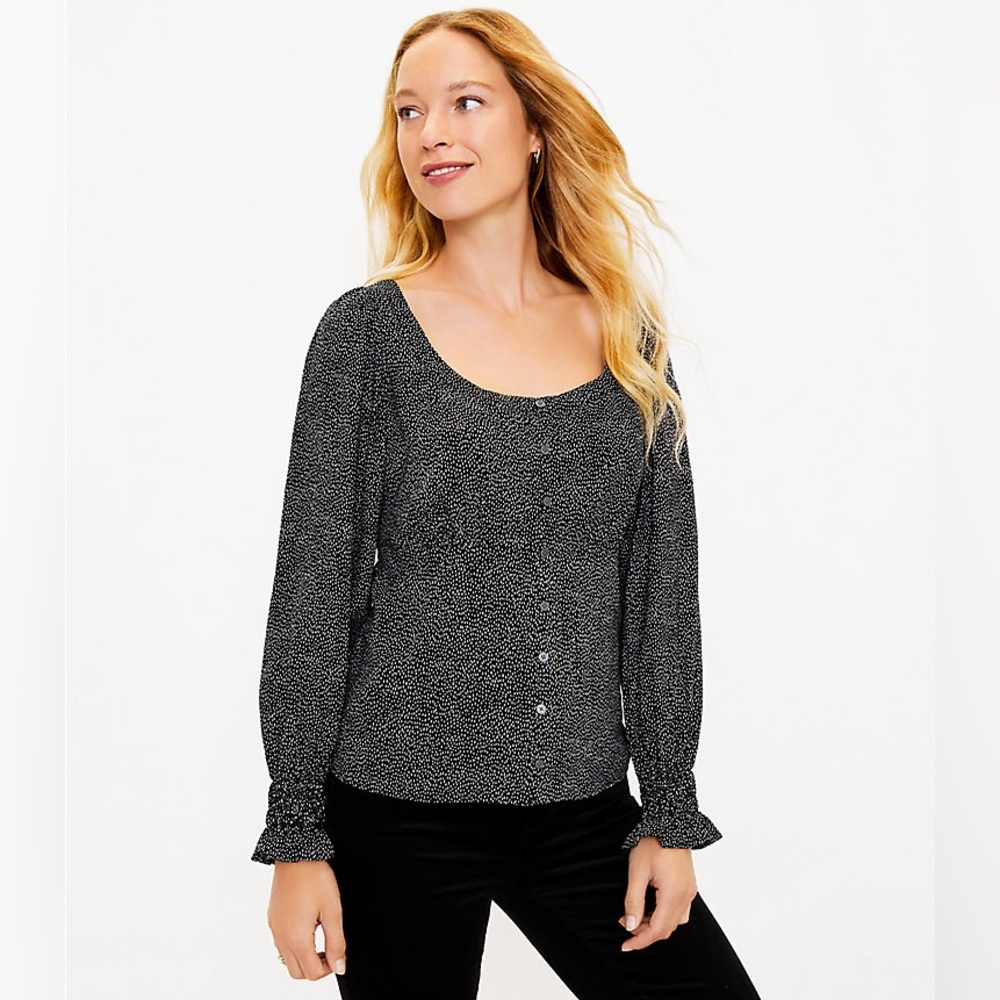 LOFT Petites Dotted Square Neck Blouse
